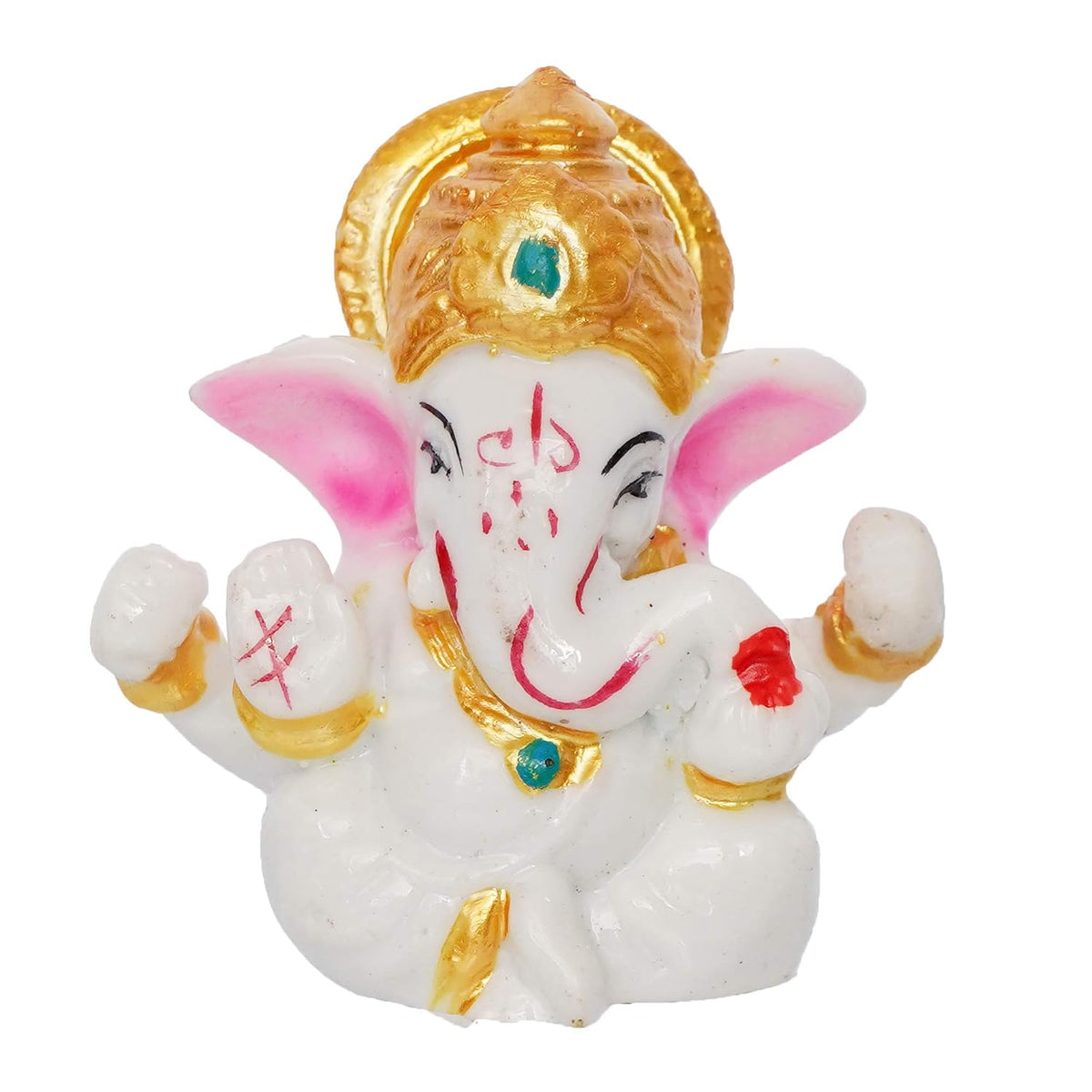eCraftIndia White Resin Lord Ganesha Idol with Golden Mukut| Lord Ganesha Idol for Home Decor Office Car Dashboard| Ganesha Statue for Puja Room| Ganpati Murti| God Statue Gift for Diwali, Birthday