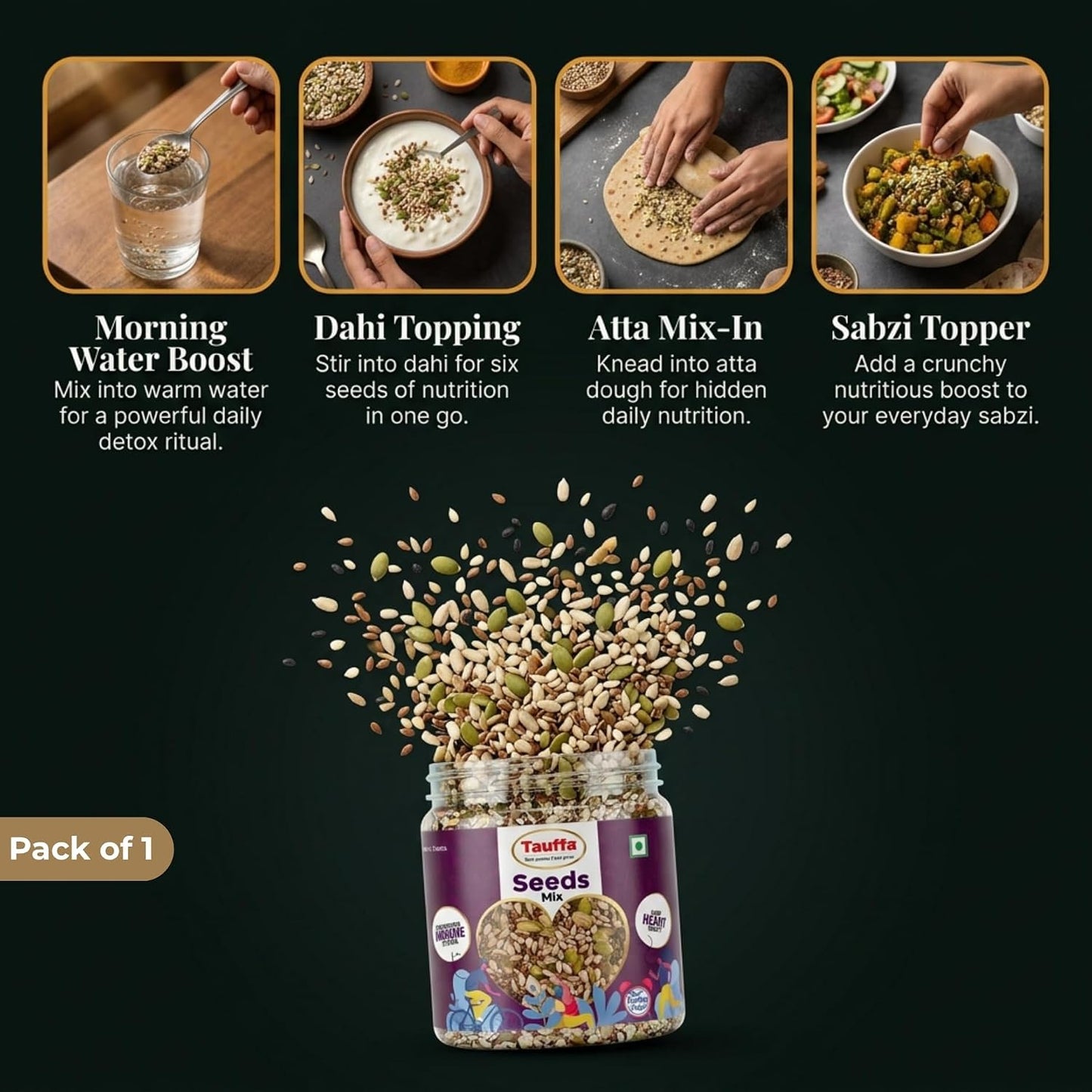 Tauffa Premium Seeds Mix 250g | Healthy Seed Blend with Sunflower, Pumpkin & Flax Seeds | High Protein & Fiber Snack | Omega 3 Rich Superfood for Diet & Fitness