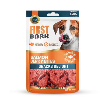 First Bark Dog Treats for Adult Dog & Puppy – Snack Delights Chicken Jerky for Dogs, Small Dogs & Shih Tzu | Dog Snacks & Puppy Treats – Salmon Jerky Bites (70g) x1
