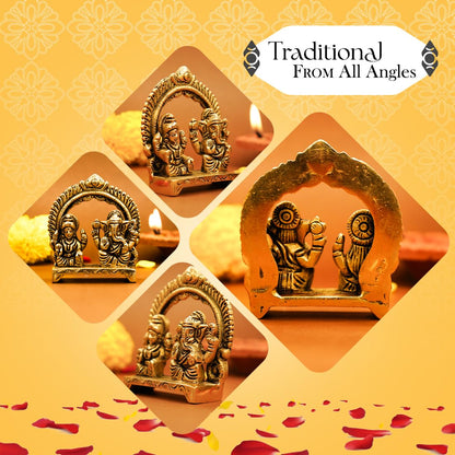 100% Pure Brass Laxmi Ganesh Murti (Size: 8 cm) | Lakshmi Ganesh Idol for Diwali Puja, Study Table, Pooja Room & Home Decor | Statue of laxmi Ganesha for Diwali Gift | Pital Ganpati Lakshmi