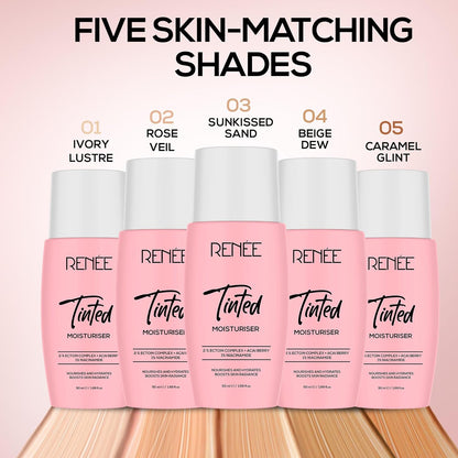 RENEE Tinted Moisturiser - Sunkissed Sand| Hydrates, Boosts Radiance, Repairs Barrier & Brightens Skin | With Niacinamide, Acai Berry & Ectoin | 50 ml