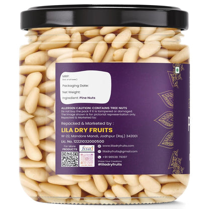 LILA DRY FRUITS Pine Nuts without Shell 50 gms | Exotic Chilgoza Pine Nut Naturally Fresh, Crunchy & Aromatic | Big Size Neza Nuts Ideal for Cooking, Snacking Perfect for Gifting