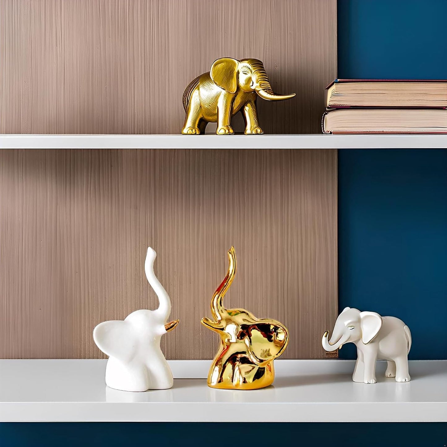 Street27® Home Decor Elephant Statue For Good Luck,Fengshui Ceramic Creative Small Modern Style Elephant Idol Figurines,Decorative Gift Items For Home,Office Desktop,Living Room (2pcs),White,Gold