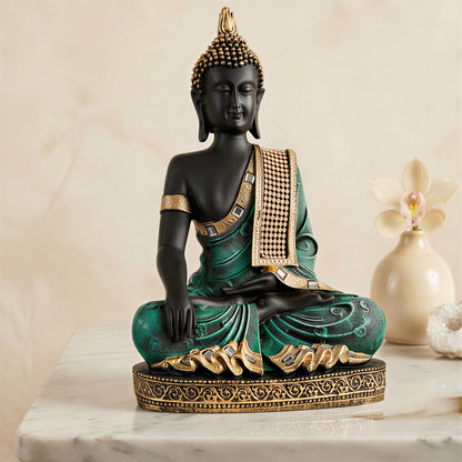 Buddha Idol Statue | Home Decoration Items for Living Room (Green Black)