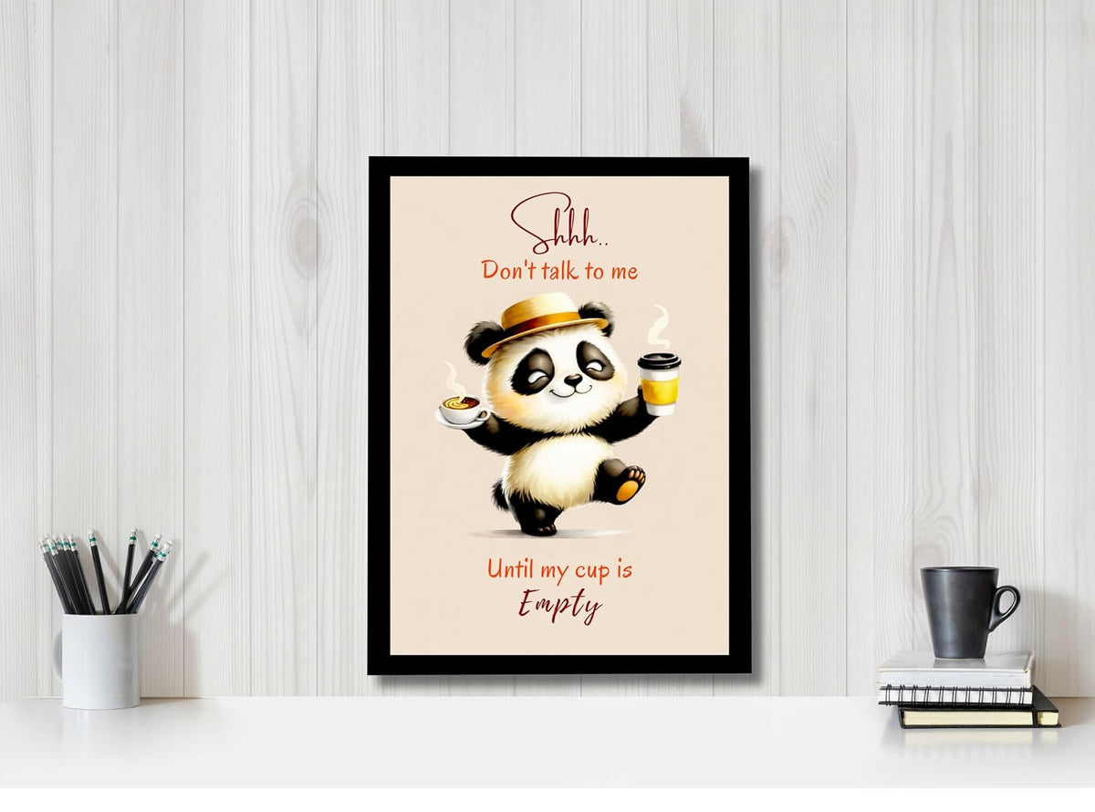 Coffee Wall Decor Frame Ready to Hang | Funny Panda Coffee Quote Poster | Cute Kitchen Cafe Wall Art for Home Office Restaurant | Gift Photo Frame for Drink Lovers