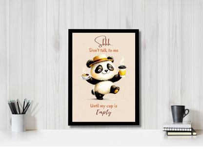 Coffee Wall Decor Frame Ready to Hang | Funny Panda Coffee Quote Poster | Cute Kitchen Cafe Wall Art for Home Office Restaurant | Gift Photo Frame for Drink Lovers