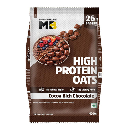 MuscleBlaze High Protein Oats (Cocoa Rich Chocolate, 400g) | 26g Protein | Breakfast Cereals for Weight Management | 26g Protein | Breakfast Cereals for Weight Management