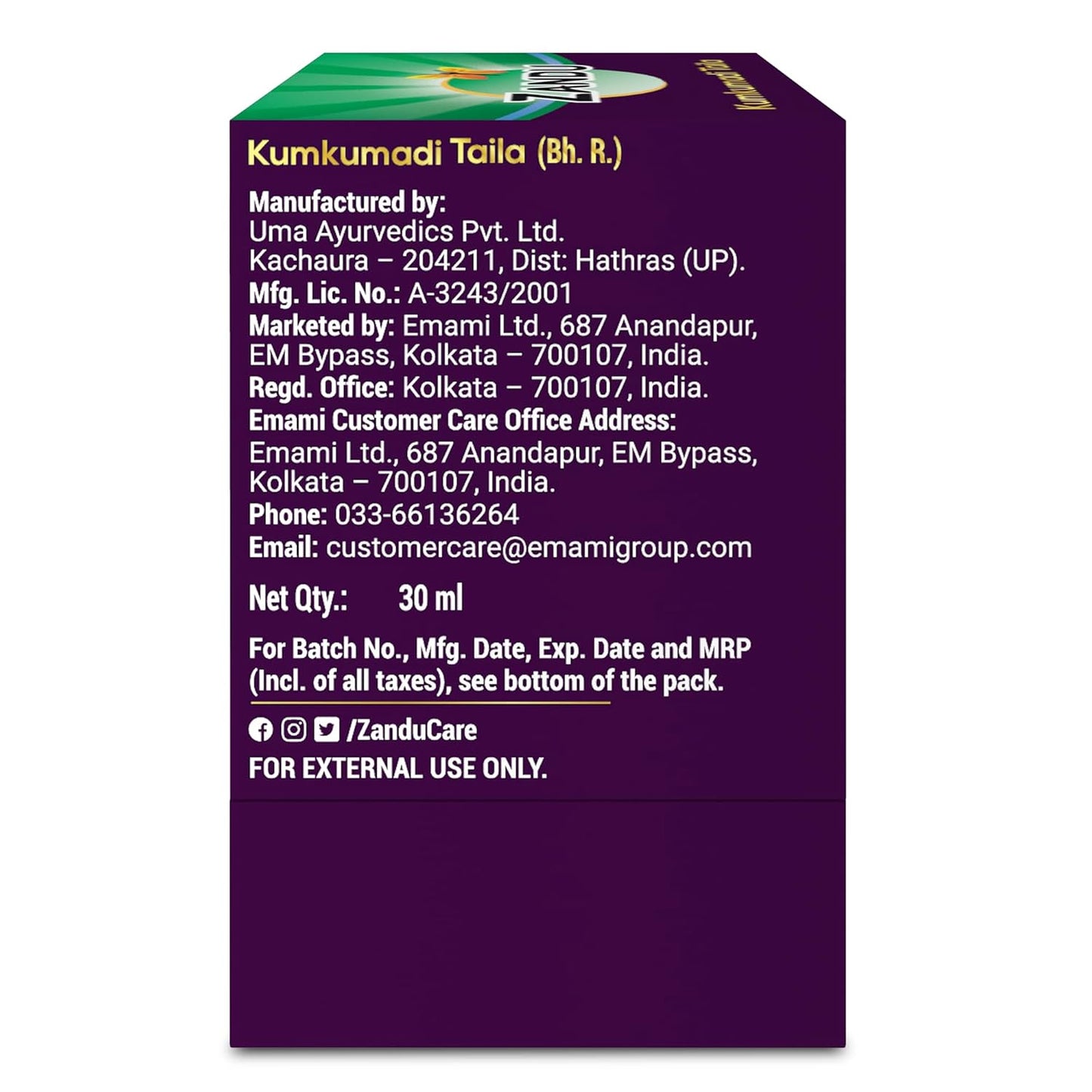 Zandu Kumkumadi Taila (30ml): Ayurvedic Face Oil for Glowing Skin | Skin Brightening Serum with Saffron & 25 Potent Herbs | Helps Improve Skin Radiance | Helps Reduce Acne, Pimples | Both Men & Women