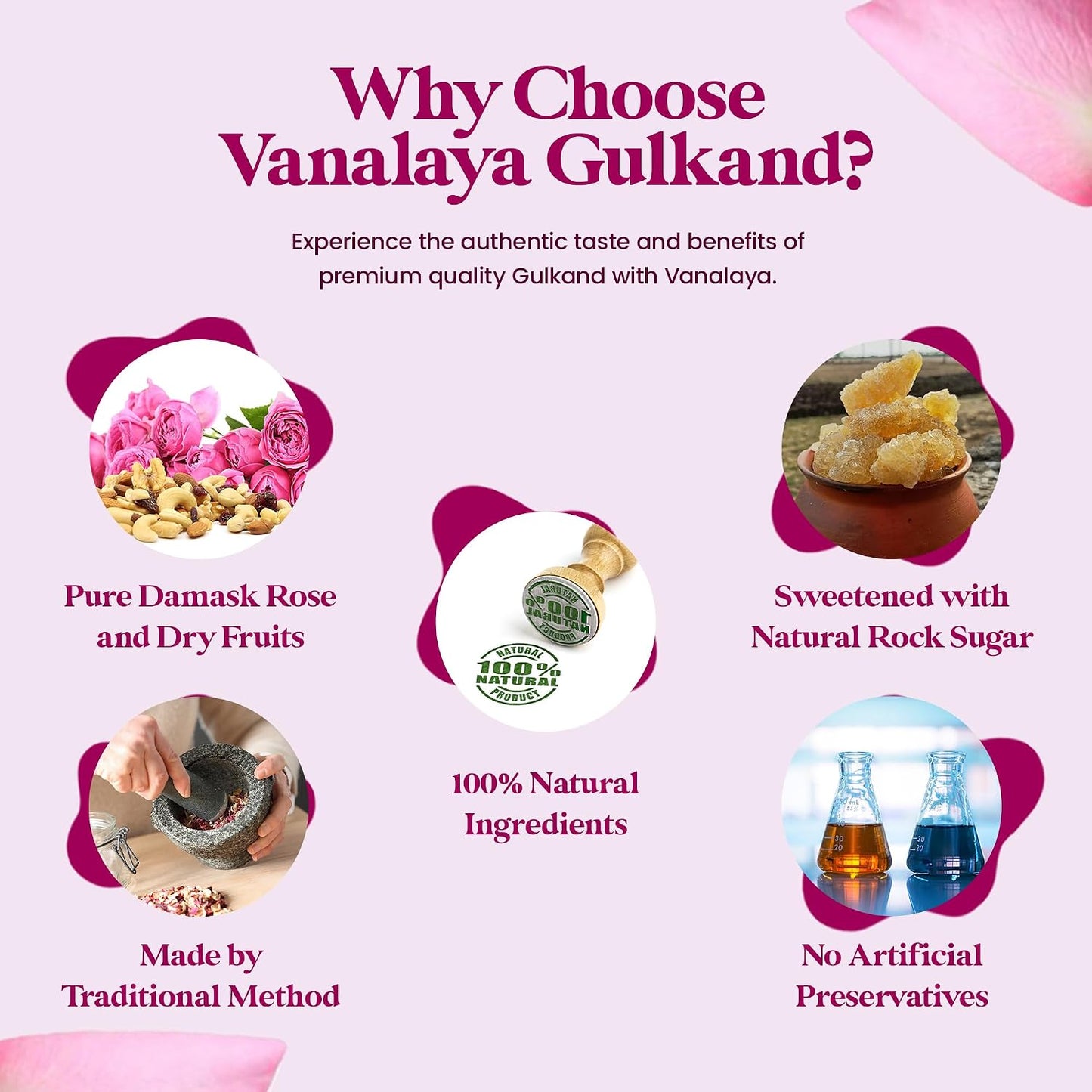 Vanalaya Natural Organic Gulkand Prepared using Sun Cooked Damask Rose along with Dry fruits | Natural | Organic -600 grams