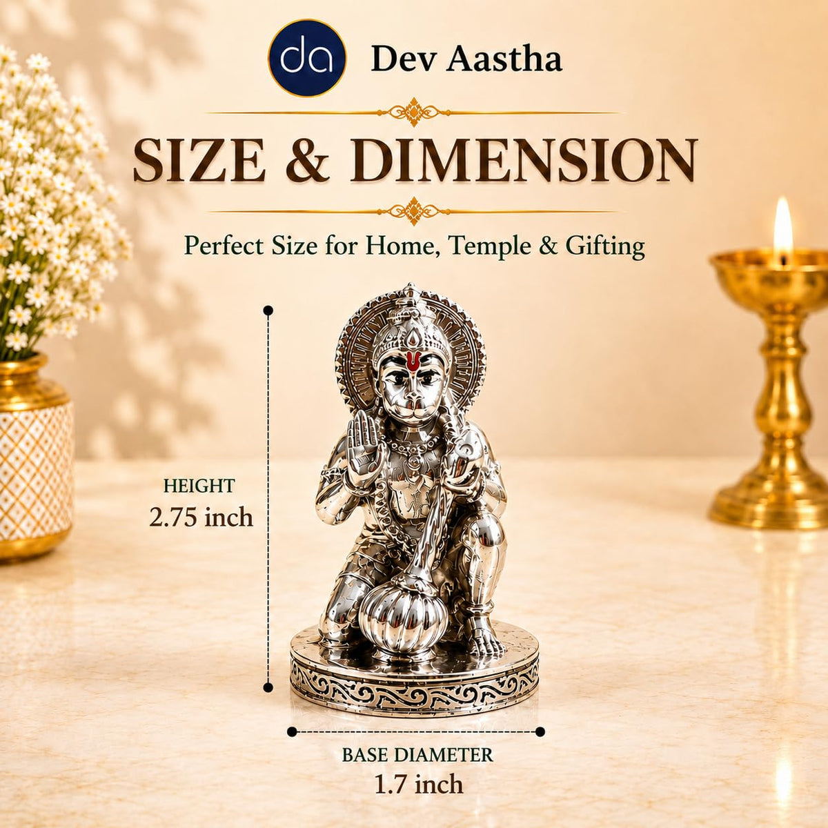 Silver Plated Hanuman Idol for Car Dashboard and Home Decor – 2.75 Inch, Bajrangbali Murti for Home Pooja Room | Ideal Hanuman Gift