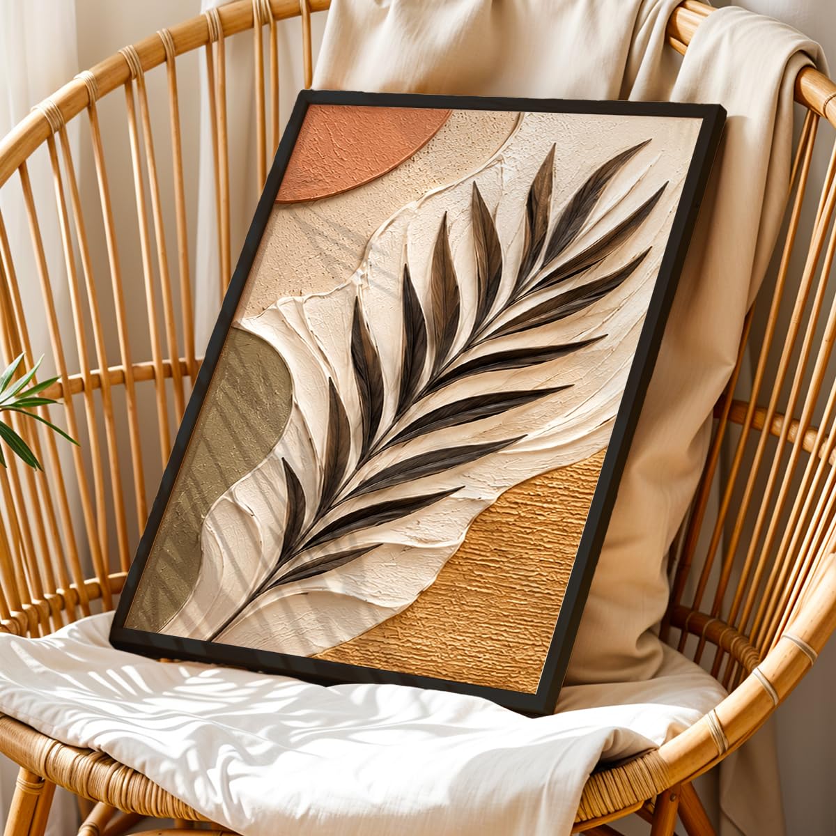 Floral Botanical Wall Painting with Frame | Premium Textured Flower & Leaf Artwork, Pastel Nature Wall Decor Framed for Living Room Bedroom Office and Home Decoration (Art-12,13x19inch)