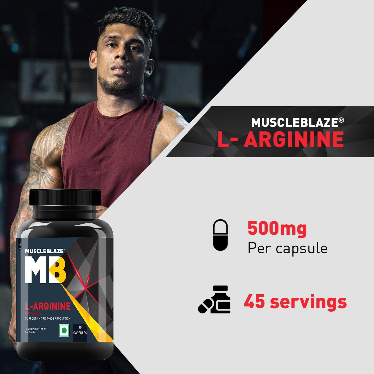 MuscleBlaze L-Arginine (90 Capsules) | Supports Nitric Oxide Production