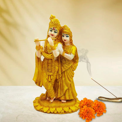 Radha Krishna ji Jugal Jodi Murti Poly Resin, Marble Crush for Home Mandir Temple Showpiece Idol Statue Gifts Home Decor Temple Pooja Golden