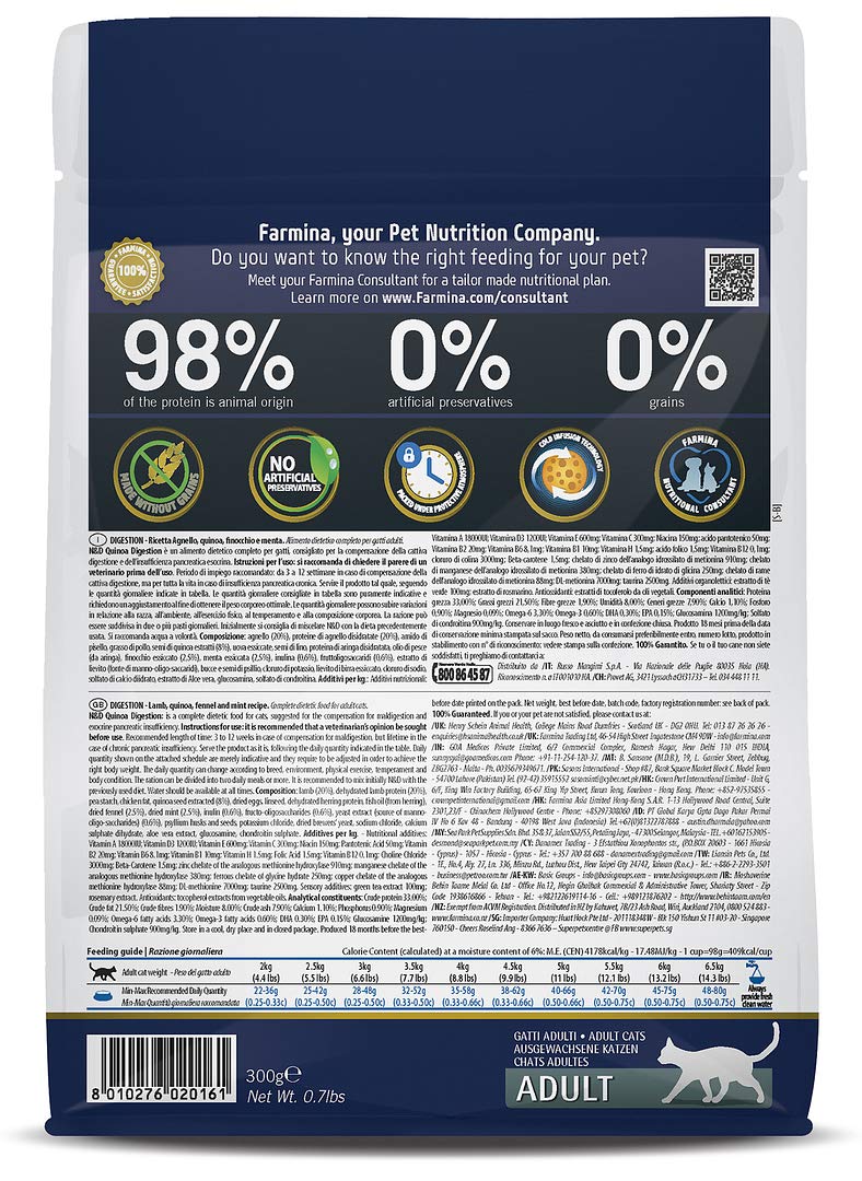 Farmina N&D Prime Adult Cat Food | Grain-Free | Lamb & Blueberry Protein Source|Low Glycemic | Complete Nutrition | 0.3kg