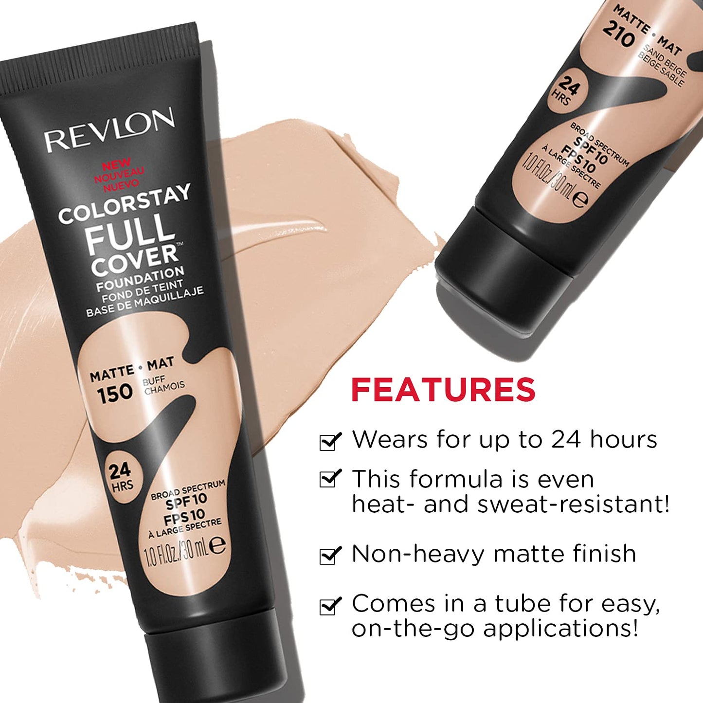 REVLON Colorstay Full Cover Foundation for woman, 24HRS Longwear + care, Vitamin E, Protects from Pollutions + Multimineral Powder, Sweat proof, Heat & Humidity Resistant, Natural Ochre (290)