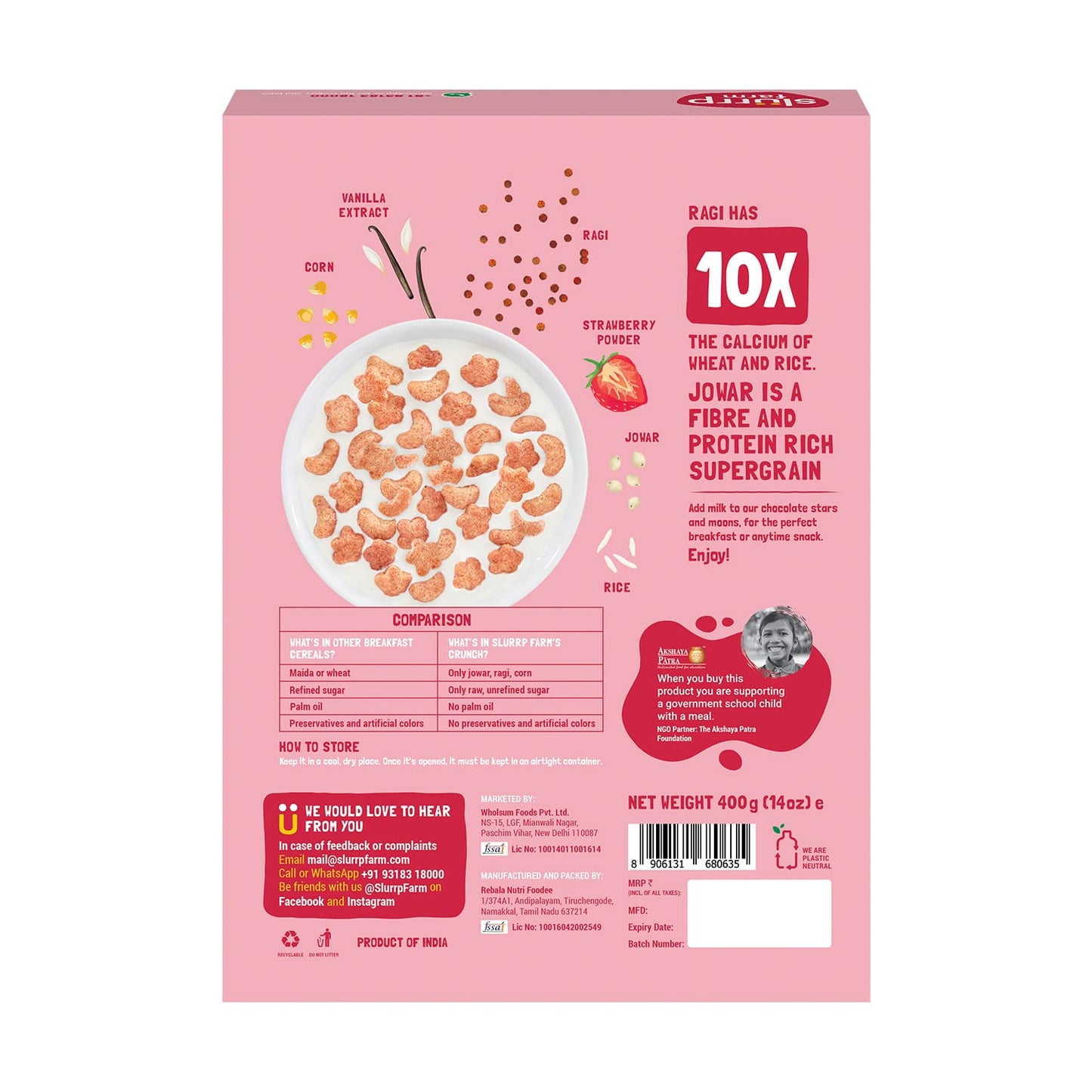 Slurrp Farm Berry Crunch Strawberry Cereal | No Maida, No Refined Sugar, No Added Colour | Ragi Stars and Moons | Healthy Breakfast | 300 g