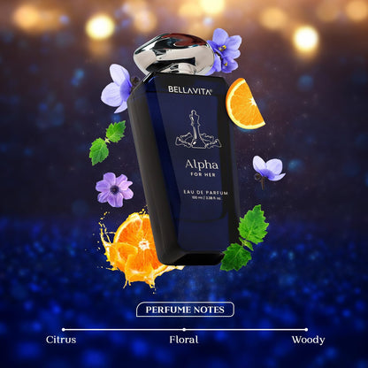 BELLAVITA Mood Collection ALPHA Eau De Parfum for Her with Bergamot, Lavender and Patchouli |Premium, Long Lasting Floral Fragrance Perfume for Women, 100 ML
