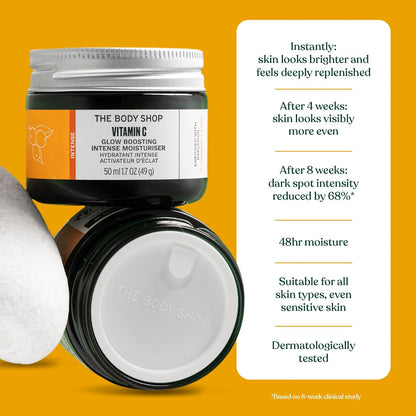 The Body Shop Vitamin C Glow Boosting Intense Moisturiser 50ML | Visibly Brightens | Evens Skin Tone | 48 Hr Hydration