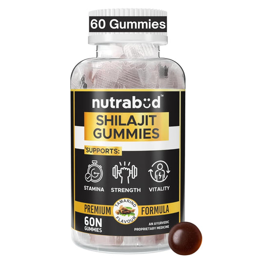 Nutrabud Pure Shilajit/Shilajeet Gummies 100mg For Men, Women - 60 Gummies | Boosts Stamina & Improves Energy Levels | Tamarind Flavour Veg Gummy Supplement (60 Count (Pack of 1), Tamarind)