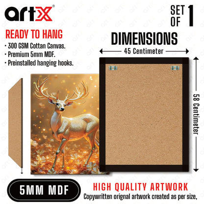 Canvas Vastu Golden Deer Wall Painting, Big Size Canvas Painting For Living Room, Bedroom, Multicolor, Abstract, 58.0 X 45.0 cm, Set of 1