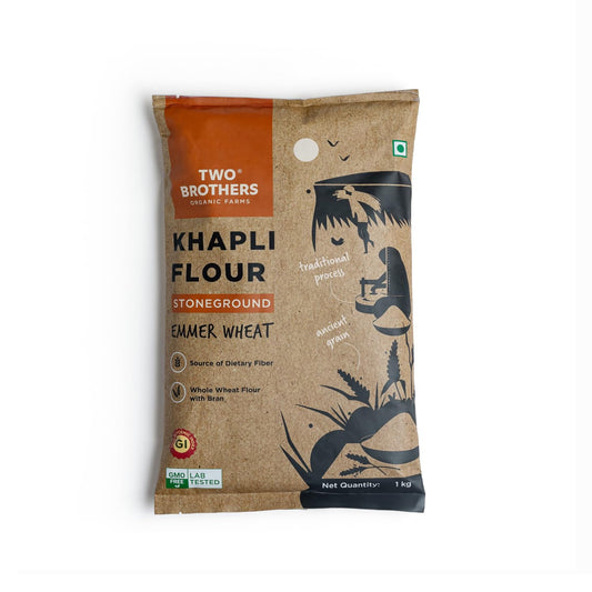 Two Brothers Organic Farms - Khapli Wheat Flour (1 kg) | High Dietary Fiber for Easy Digestion | Stoneground Emmer Wheat Flour | Khapli Atta