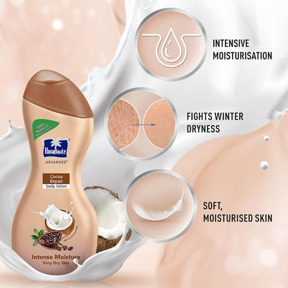 Parachute Advansed Cocoa Repair Body Lotion with Pure Coconut Milk & Cocoa Butter | 10 Layer Deep Action | 72 Hr | Moisturizer | Intense Repair for Extra Dry Skin | For Women | 400ml | For Winter | Daily Use
