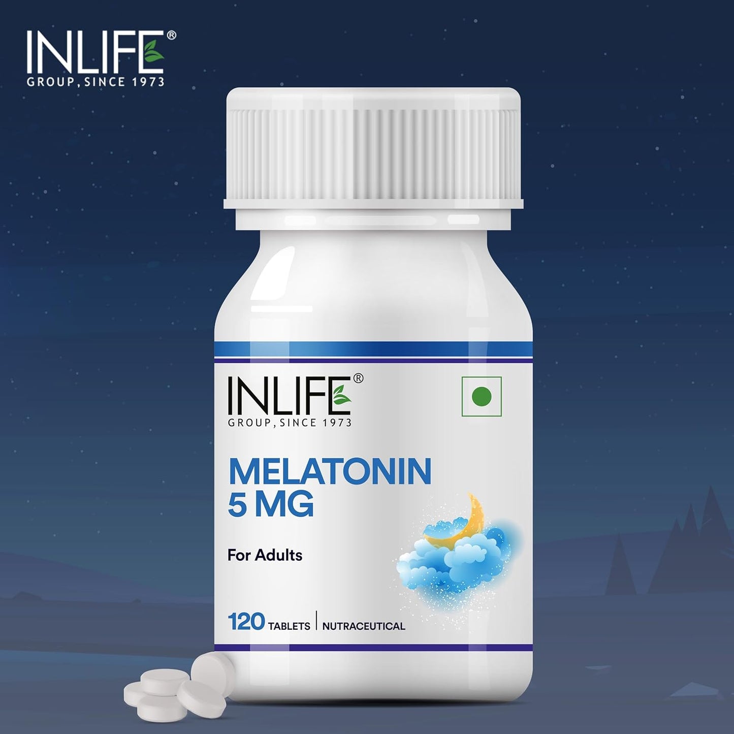 INLIFE Melatonin 5mg Tablets | Supports Sleep and Relaxation | Vegetarian Friendly & Easy to Swallow Supplement for Men and Women - 120 Tablets