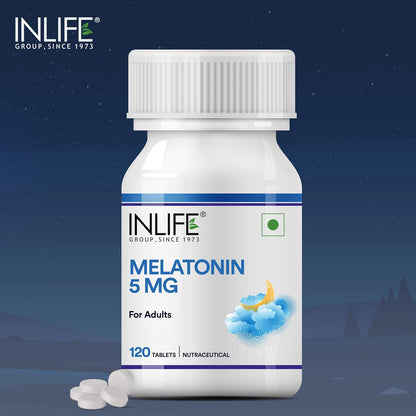 INLIFE Melatonin 5mg Tablets | Supports Sleep and Relaxation | Vegetarian Friendly & Easy to Swallow Supplement for Men and Women - 120 Tablets