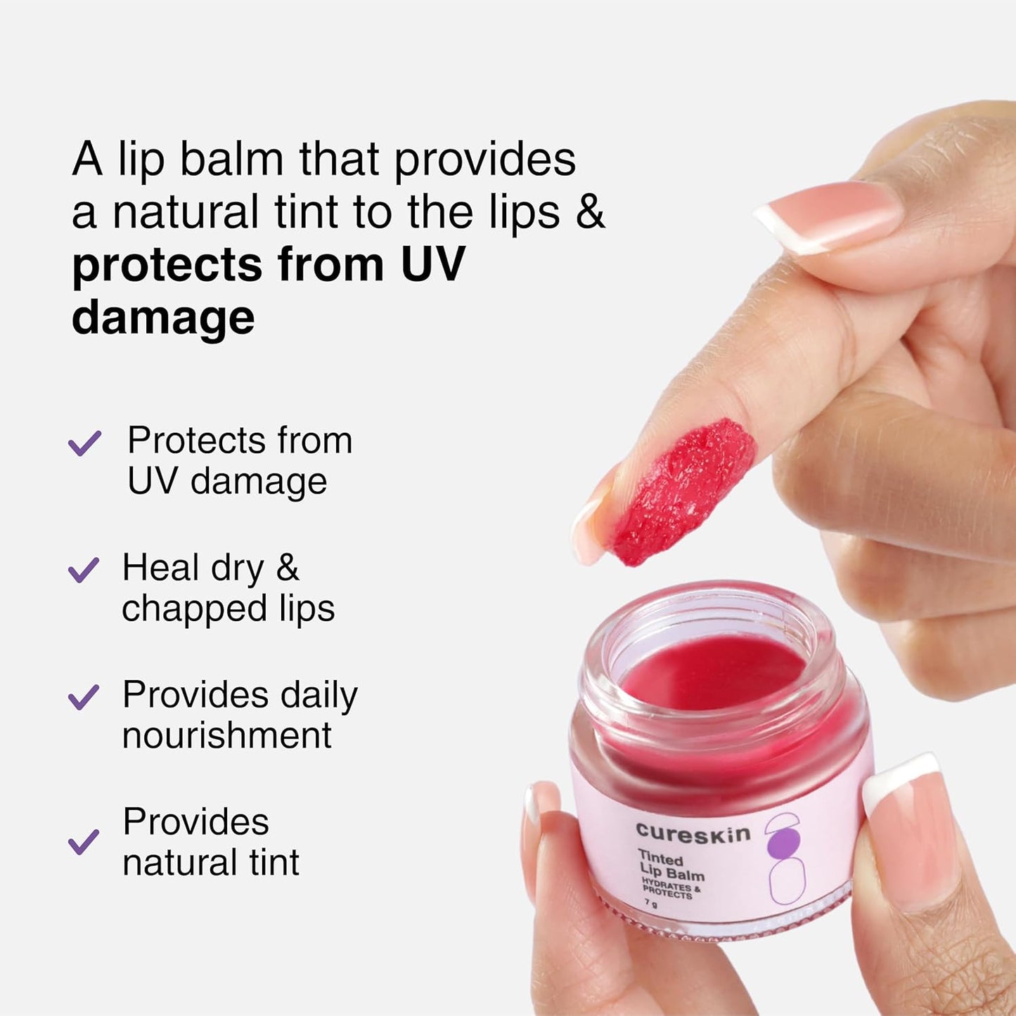 Cureskin Tinted Lip Balm For Women And Men |Hydrates & Protects For Lip Tint With Beetroot,Carrot & Strawberry |Lip Lightening Balm For Dark Lips |Tinted Lip Balm For Dark Lips To Lighten,1 Count