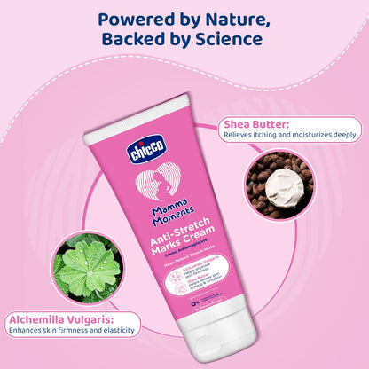 Chicco Mamma Moments Anti-Stretch Marks Cream 75g | Helps Reduce Stretch Marks | Improve Skin Firmness | No Phenoxyethanol | Dermatologically Tested