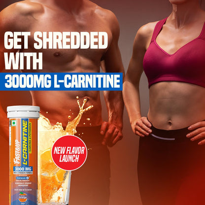 Fast&Up L Carnitine 3000mg Effervescent Tablets | Triple Action L Carnitine Supplement with Garcinia Cambogia & Potassium | Fat Burner for Weight Loss | Controls Cravings I Reduces Bloating I Orange Flavour (Pack of 1)