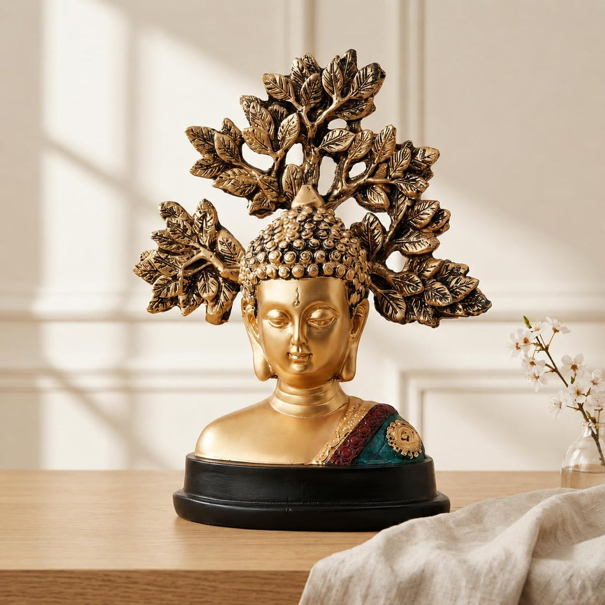 Handcrafted Buddha Showpiece with Tree|A Symbol of Peaceful Elegance (Pack of 1, Multi)