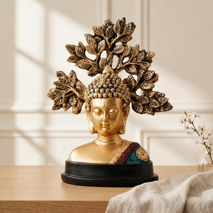 Handcrafted Buddha Showpiece with Tree|A Symbol of Peaceful Elegance (Pack of 1, Multi)