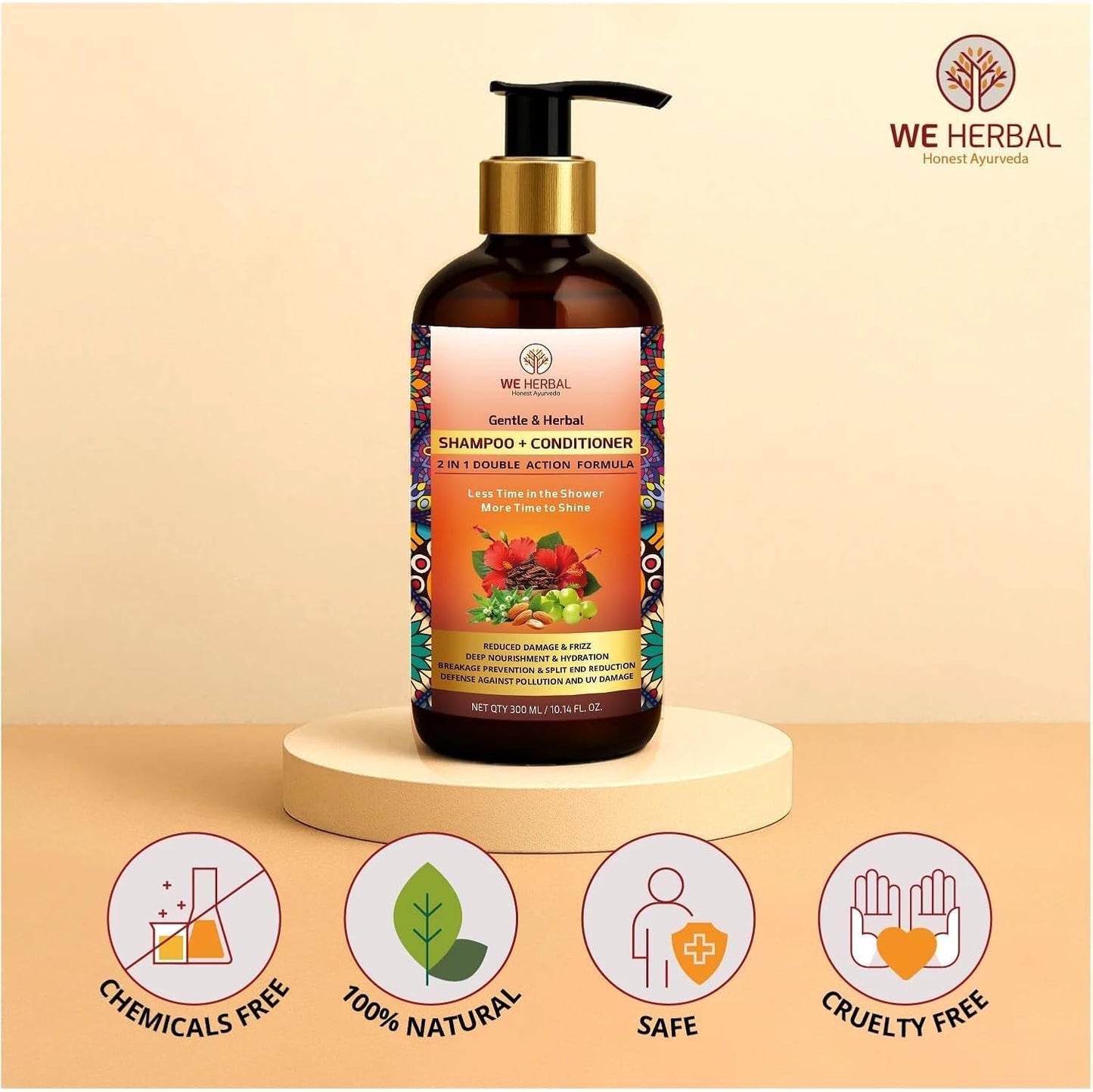 WE HERBAL 2-in-1 Natural Shampoo + Conditioner | Ayurvedic Care for Stronger, Smoother Hair | With Bhringraj, Amla & Argan Oil | Sulphate-Free | 300ml