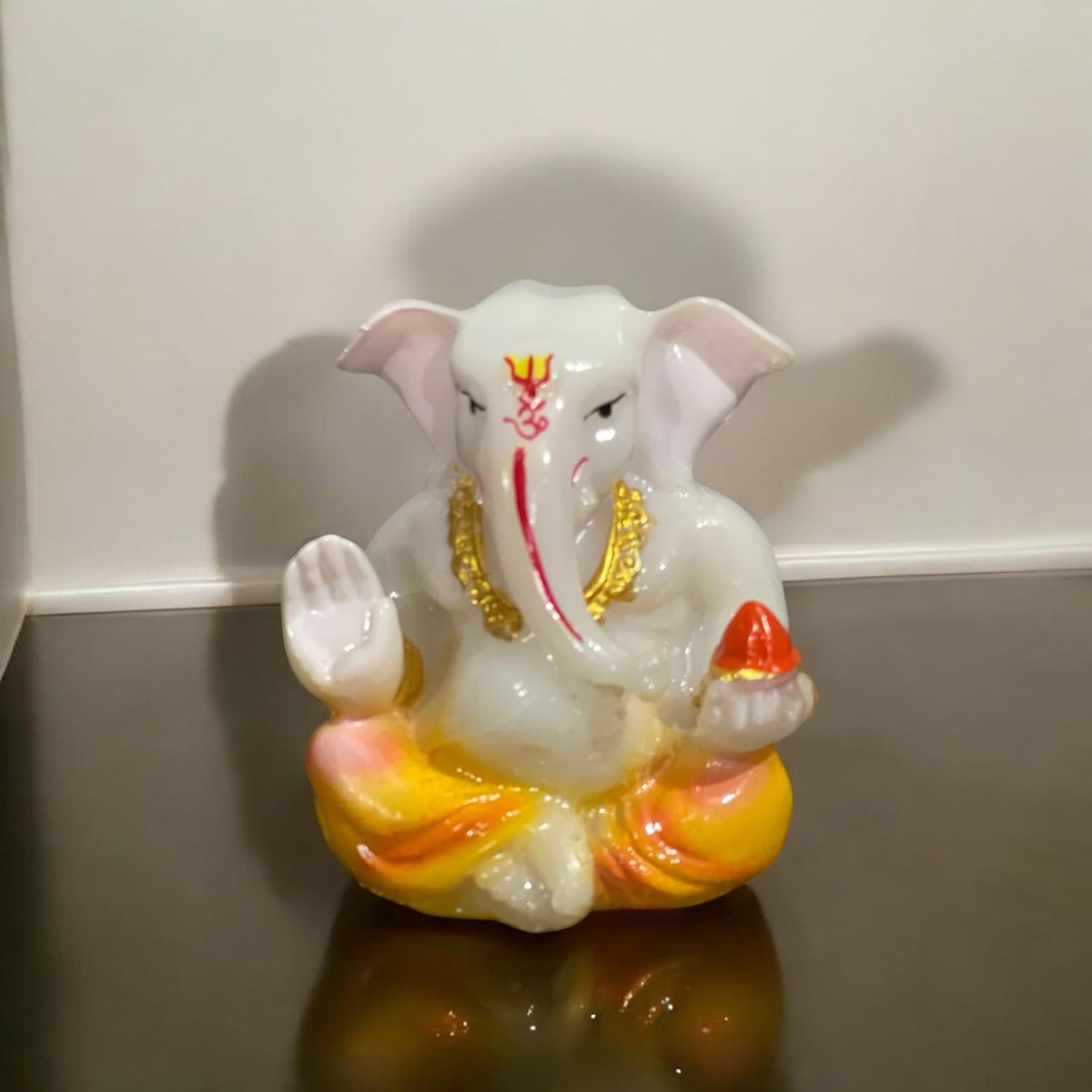 Lord Ganesha Idol for Car Dashboard | Composite Marble Ganesh | Available in White, Golden & Black | Small Sitting Ganpati Murti