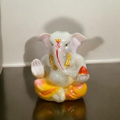 Lord Ganesha Idol for Car Dashboard | Composite Marble Ganesh | Available in White, Golden & Black | Small Sitting Ganpati Murti