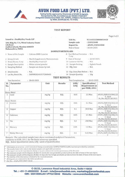 Avon Food Lab test report with various parameters and results.