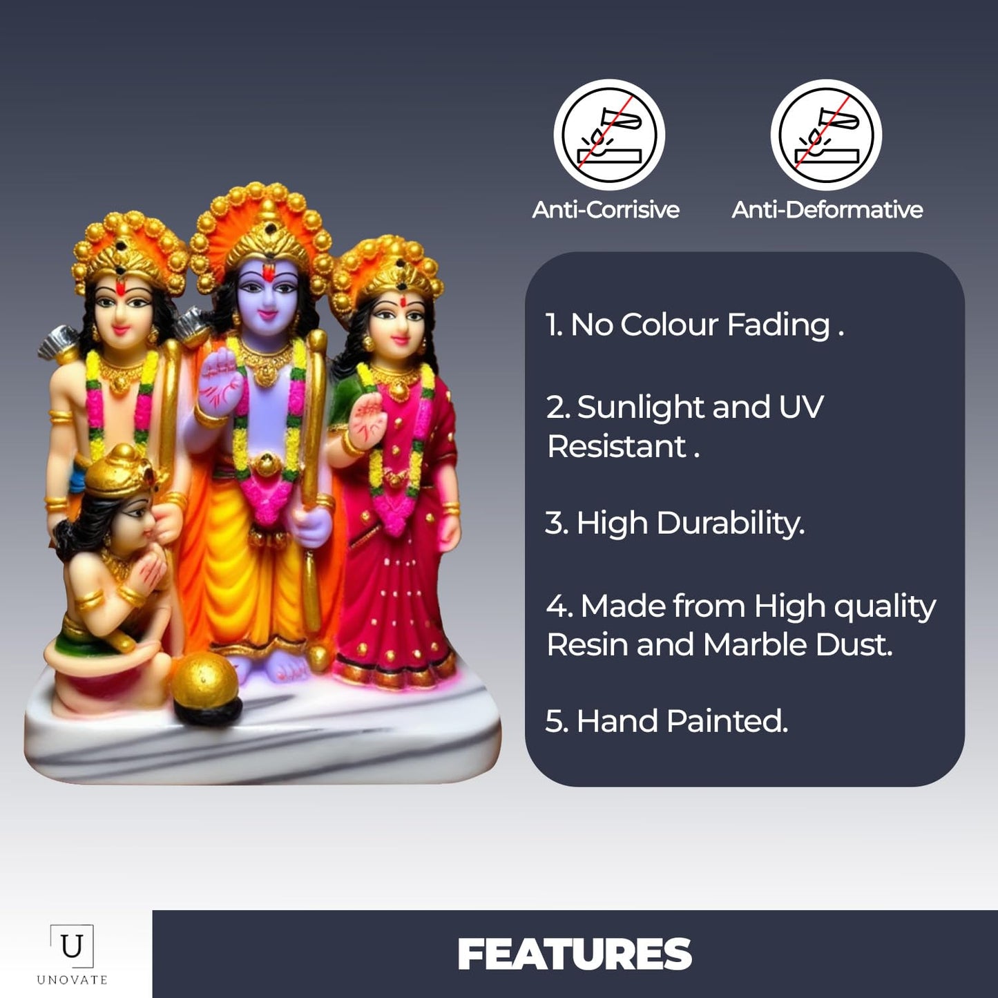 UNOVATE Ram Darbar Idol | Ram Sita Murti | Home, Office Temple | 11 cm
