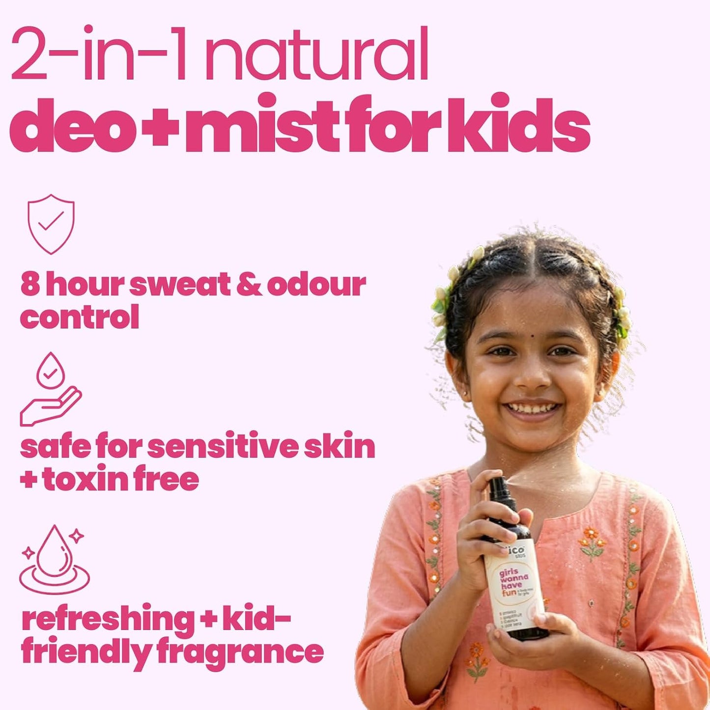 Tuco® Kids Natural Magic Mist for Girls Body Spray, 50ml | Gentle & Safe Perfume for Kids and Baby, Long Lasting with Mild & Delicate Fragrance, Papaya & Rose Water Extract