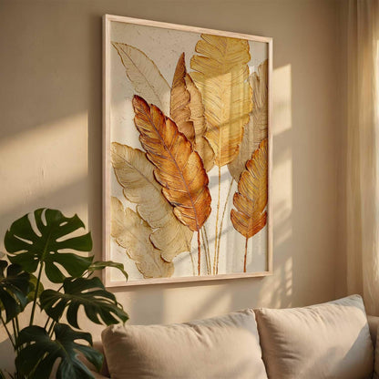 Aesthetic leaf Art Home Decoration | Floral Paintings With Frame For Living Room Bed Room Hotel Wall Decor Digital Reprint (19x25 inch)