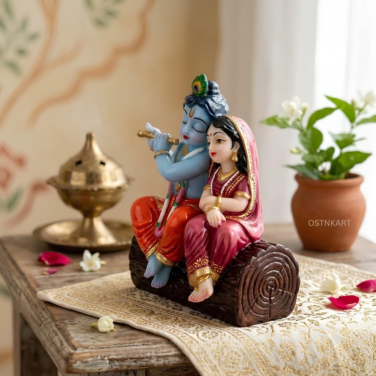 Radha Krishna Idol for Car Dashboard – 3.15 Inch Multicolour Polyresin Statue | Spiritual Showpiece for Home, Office & Temple | Decorative Gift for Housewarming, Diwali & Birthday