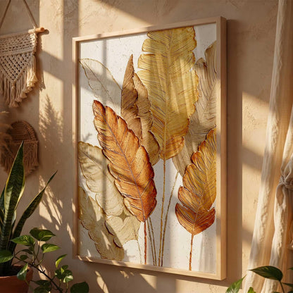 Aesthetic leaf Art Home Decoration | Floral Paintings With Frame For Living Room Bed Room Hotel Wall Decor Digital Reprint (13x17 inch)