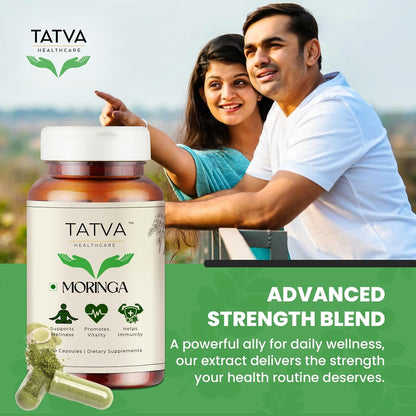 TATVA HEALTHCARE Organic Moringa Capsules 450mg | 60 Vegan Vegetarian Capsules | Moringa Oleifera Leaf Powder Supplement | Organic Drumstick Leaf Herbal Supplement | Daily Wellness