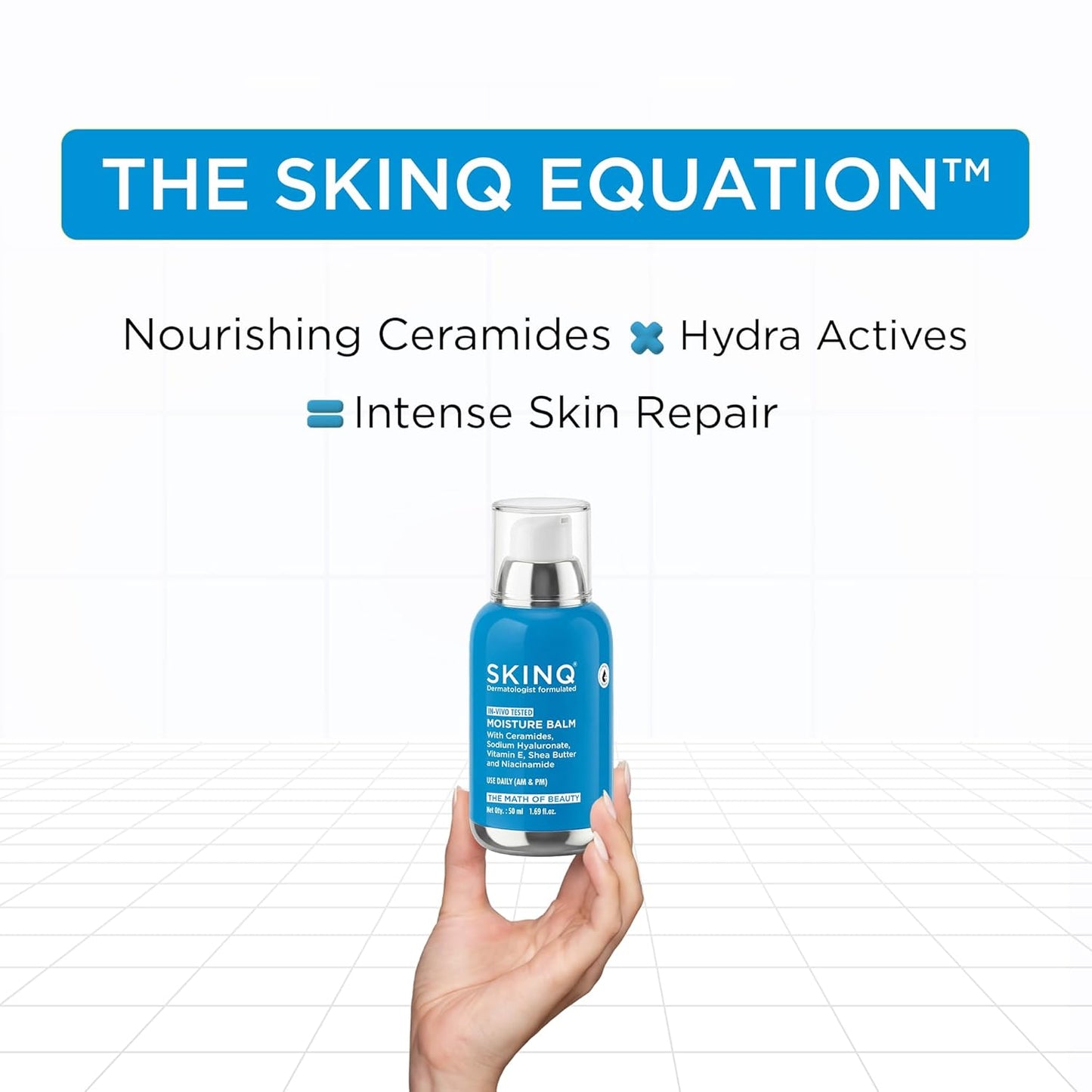 SKINQ Moisture Balm | Ceramide Face Moisturizer with Niacinamide & Shea Butter | Lightweight, Non-Sticky | In-Vivo Tested | Strengthens Skin Barrier | For All Skin Types | Dermat Formulated | 50ml