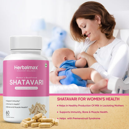Herbalmax Organic Shatavari 400mg | Hormonal Balance & Women’s Health Supplement | Supports Lactation, Immunity, Bone & Muscle Strength, Rich in Antioxidants – 60 Veg Capsules