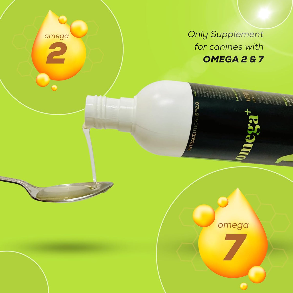 Venttura Omega+ Comprehensive Supplement of 2, 3, 6, 7 & 9 Omega Fatty Acid for Dogs | Healthy Skin, Glowing Coat and Boosting Health | for All Life Stages | Omega 2+3+6+7+9, Fish Oil | (250 ml Oil)