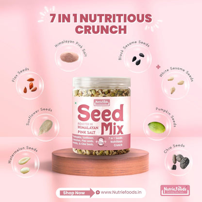 Nutriefoods 7 in 1 Crunchy Seed Mix | Roasted in Himalayan Pink Salt | Sunflower, Chia, Flax, Pumpkin, Watermelon, Black & white Sesame Seeds (300gm)