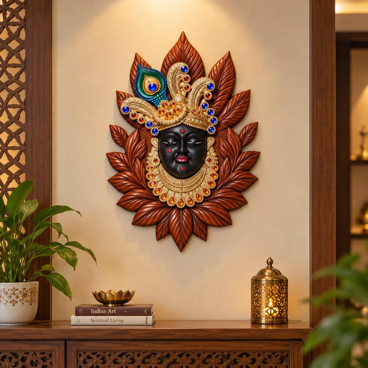 Decorative Goddess Wall Hanging for Home Temple & Pooja Room | Traditional Indian Religious Wall Decor with Leaf Design | 2 Feet Height x 1.5 Feet Width | Spiritual Home Decoration for Living Room, Entrance & Festive Décor-1 Pcs