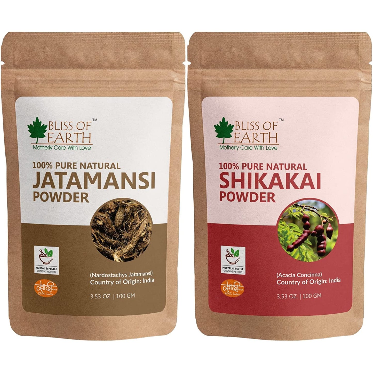 Bliss of Earth® 100% Pure & Natural Jatamansi Powder+100% Pure & Natural Shikakai Powder | 100GM | Acacia Concina | Gorgeous hair Naturally | Traditional Hair Cleanser & Conditioner (Pack of 2)