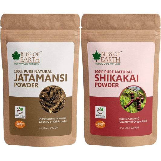 Bliss of Earth® 100% Pure & Natural Jatamansi Powder+100% Pure & Natural Shikakai Powder | 100GM | Acacia Concina | Gorgeous hair Naturally | Traditional Hair Cleanser & Conditioner (Pack of 2)